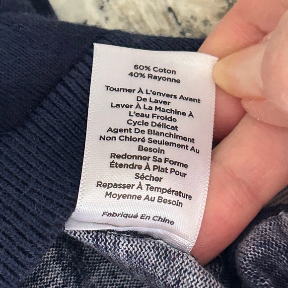 Talbots Floral Crewneck Sweater India Ink Navy Pink Lightweight 3/4 Sleeves Sz M - Picture 9 of 11